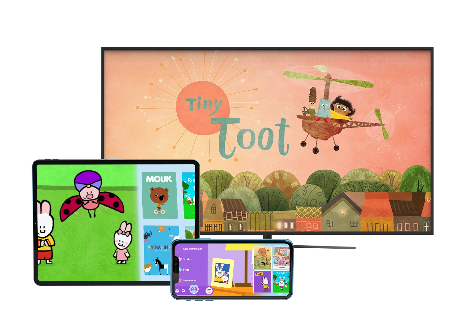 Pocoyo on tinyBee hero banner encouraging parents to download cartoons for kids to watch offline
